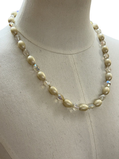 Vintage Faux Pearl Aurora Borealis 22-25 Inch Necklace Hook Closure