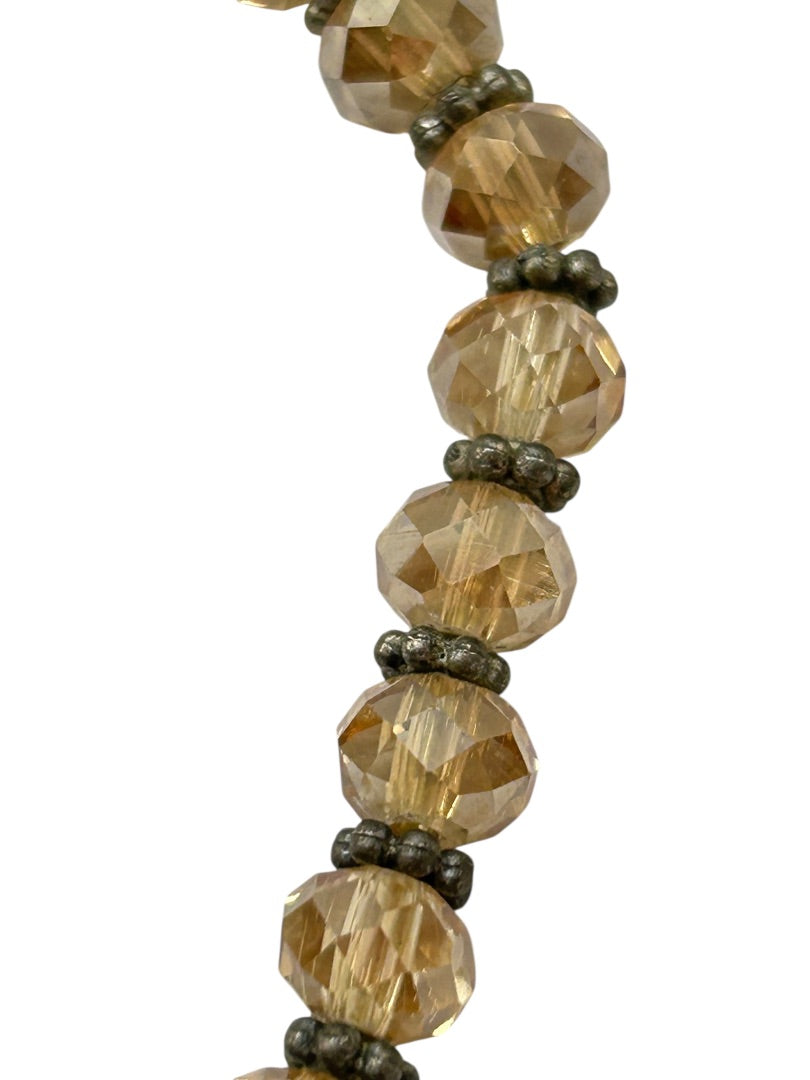 Stretch Peach Crystal Silvertone Spacer Bracelet Stretchy