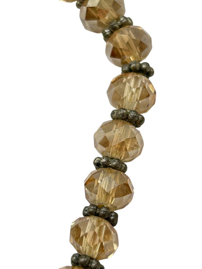 Stretch Peach Crystal Silvertone Spacer Bracelet Stretchy