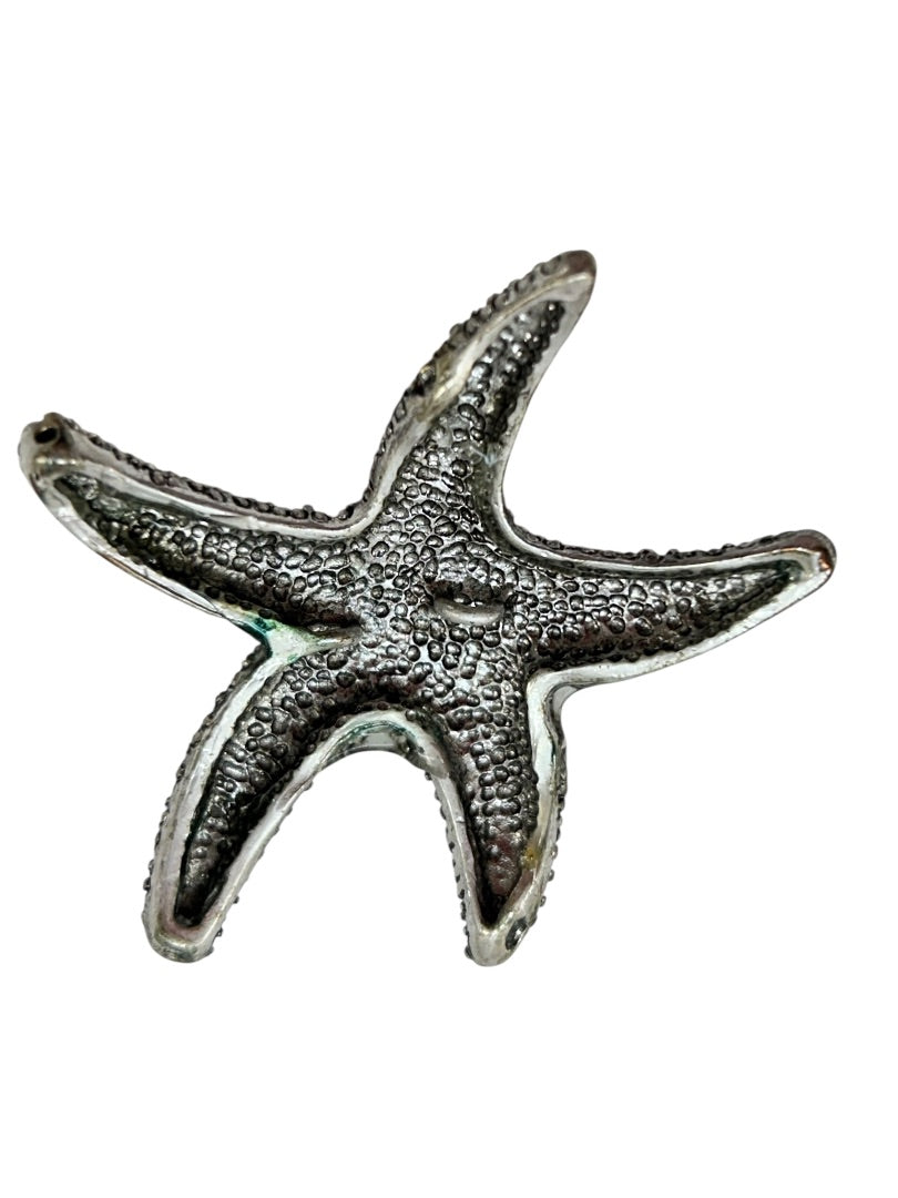 Silvertone Textured Starfish Pendant Statement 2 Inch Beachy Coastal
