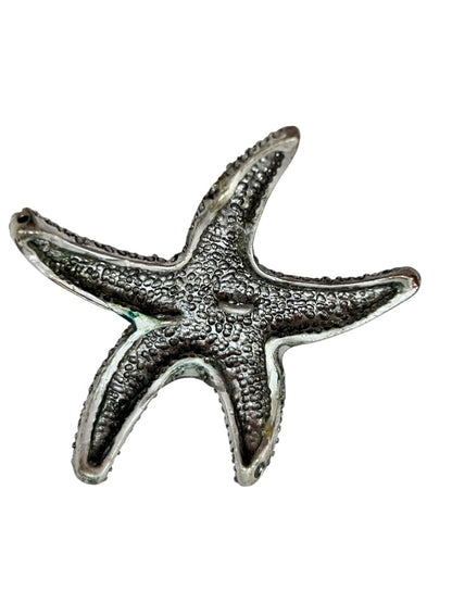 Silvertone Textured Starfish Pendant Statement 2 Inch Beachy Coastal