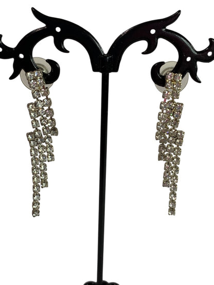 Vintage Silvertone Rhinestone Earrings Post Pierced Swag Movement 2" Drop