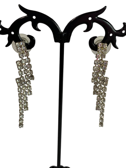 Vintage Silvertone Rhinestone Earrings Post Pierced Swag Movement 2" Drop