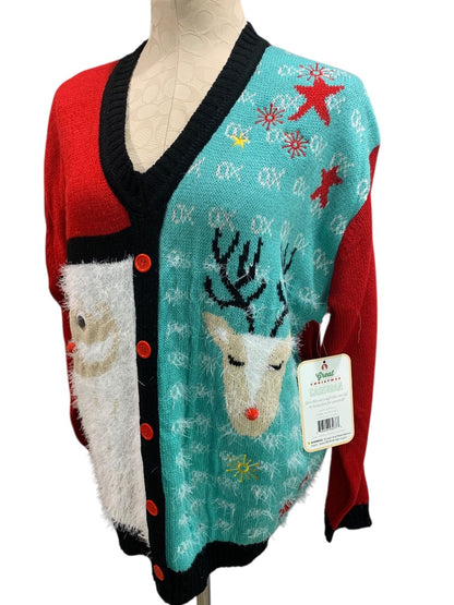 XL Womens New Christmas Cardigan Sweater Soft Fuzzy Santa Reindeer