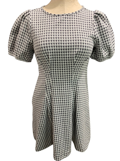 Size 4P Loft Petites Knit Dress Back Zip Gray White Gingham Check