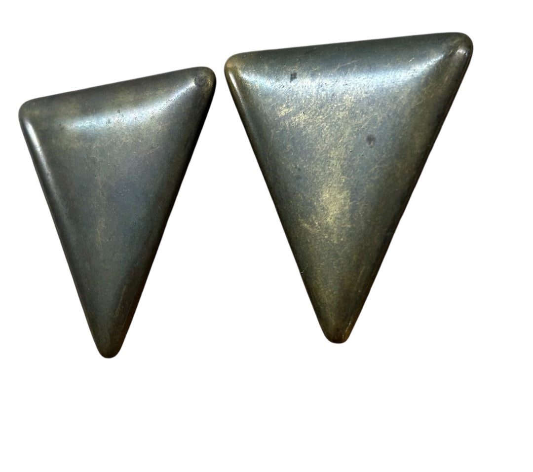 1980s Acrylic Post Pierced Earrings Metallic Finish Large Triangle 1.75 Inch