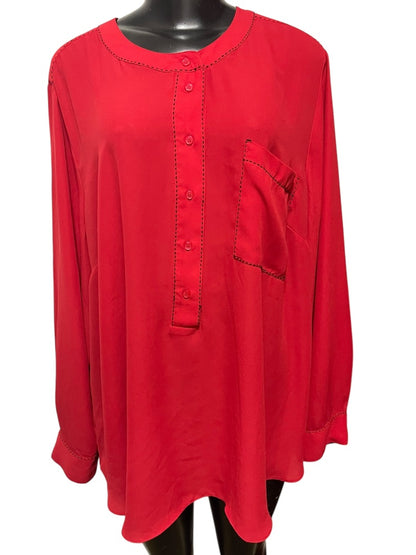 22/24 Lane Bryant Long Sleeve Blouse Shirt Red Contrast Stitch Womens