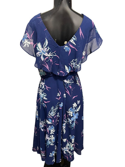 Size 24 Lane Bryant Floral Lined Split Flutter Sleeve Midi Dress Zipper Tie