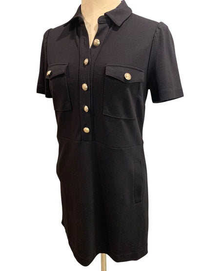 Size 4P Loft Petites Black Ponte Knit Dress Short Sleeve Pockets