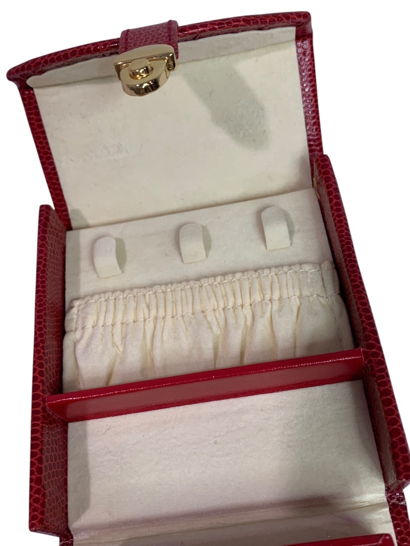 Small Red Jewelry Travel Box Faux Snakeskin Embossed Hard Shell