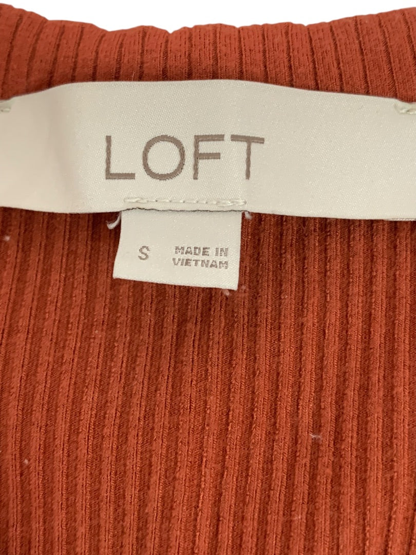 Small Loft Womens Ribbed Orange Crop Tank Top Shirt Rust Orange