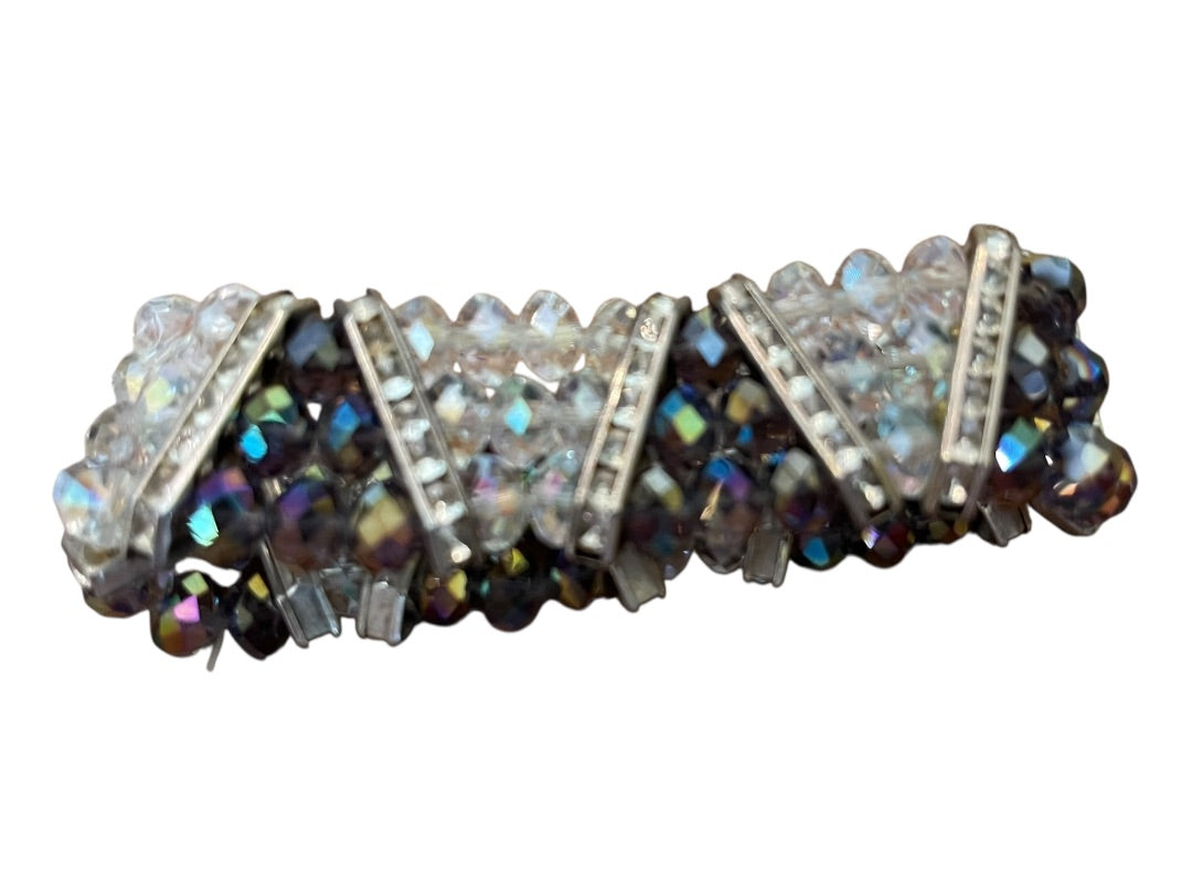 Sparkle Three Strand Stretch Bracelet Purple Clear Silvertone Rhinestone