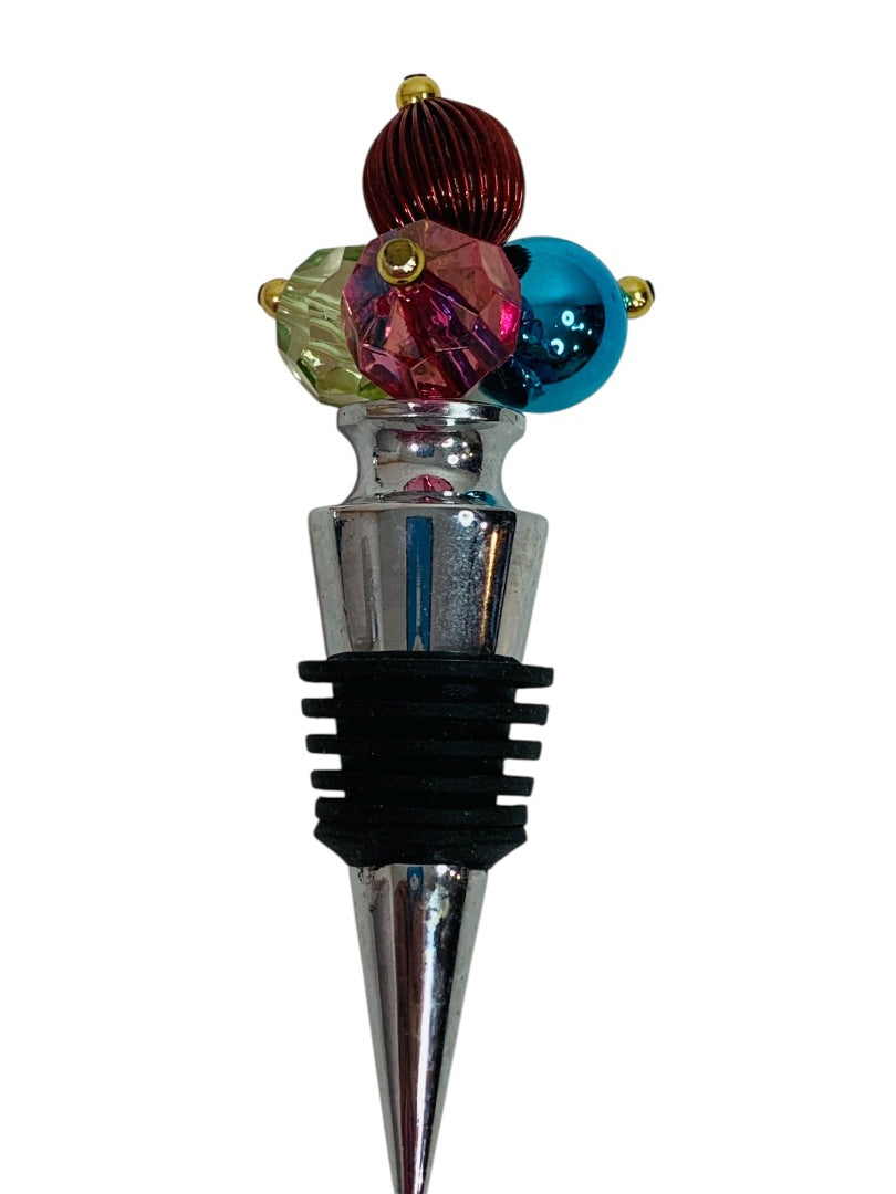 Metal Bottle Stopper 4 Inch Festive Beaded Top Rubber Gasket