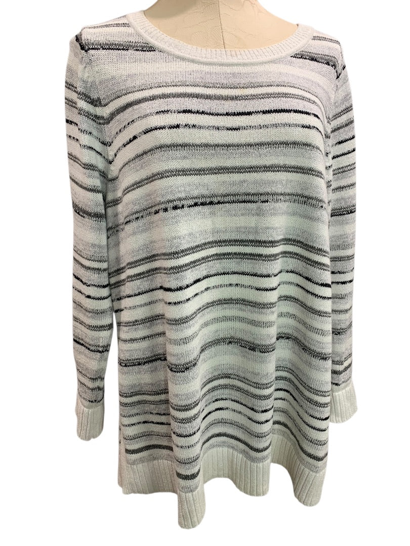 1X T by Talbots Womens Striped Gray Pullover Sweater Cotton Blend