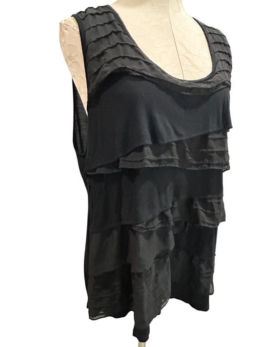 2X Cable & Gauge Woman Black Pullover Dressy Tank Shirt Sleeveless Ruffle