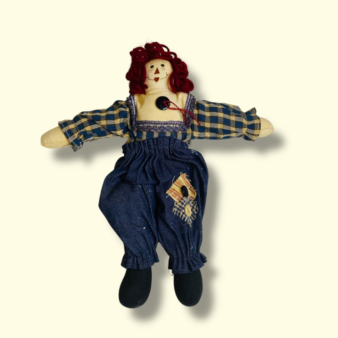 Vintage Handmade Raggedy Ann Rag Ornament Jean Denim 10 Inch