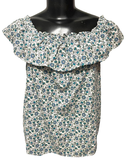 XS Loft Womens Ruffle Floral Linen Blend Womens Shirt Off Shoulder