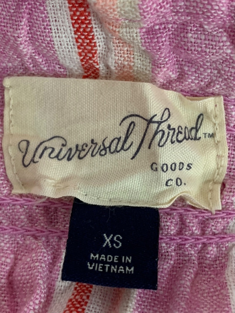XS Universal Thread Linen Blend Sundress Striped Pockets Tie Straps Midi