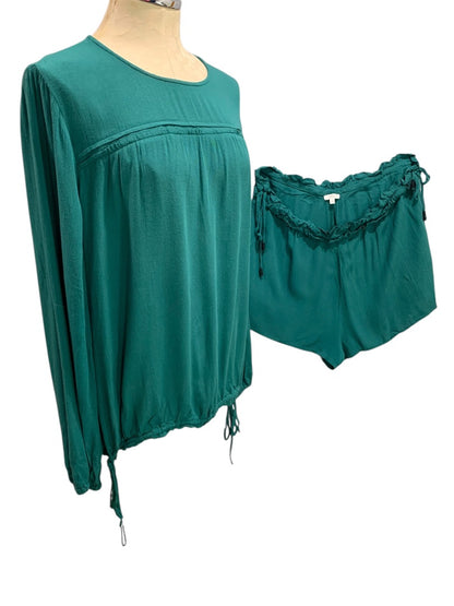 Large Tavik+ Womens Lounge Set Shorts Shirt Emerald Green