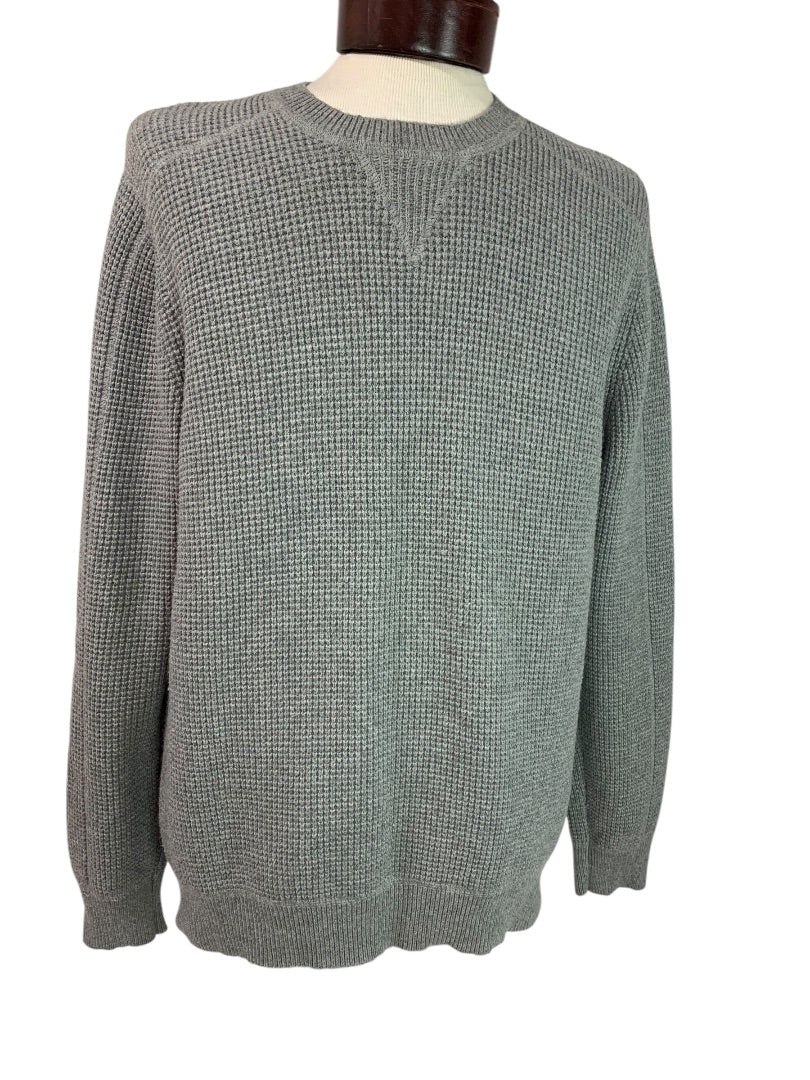 Large Lucky Brand Mens Waffle Knit Sweater Gray Crewneck