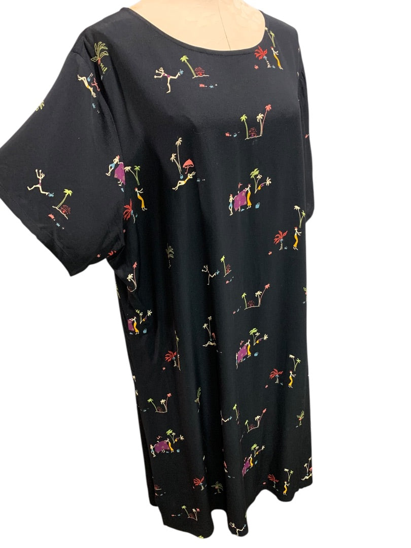 2X CityWear Women Black Beach Print Dress 42" Length