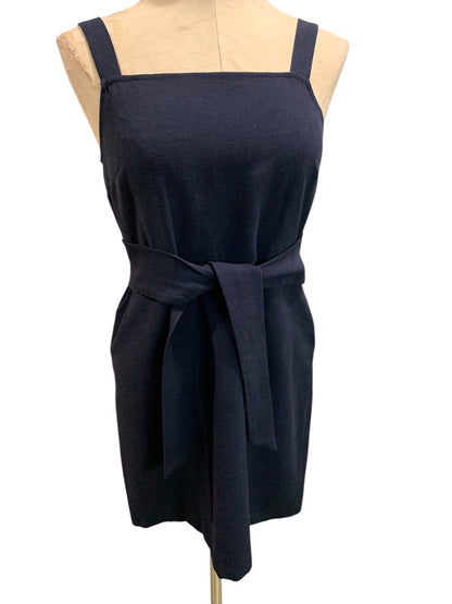 Size 4P Loft Navy Blue Belted Dress Sleeveless Back Zip Linen Blend