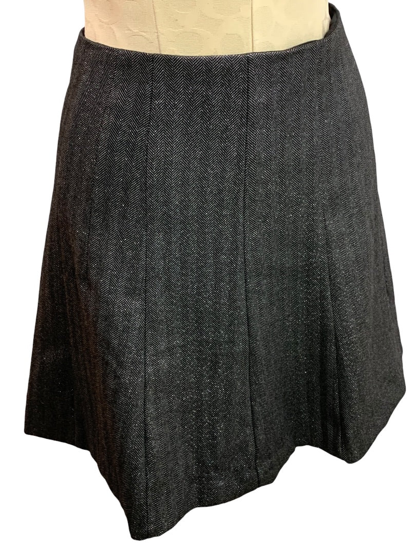 Size 2P Loft Petites Black Silver Herringbone A-Line Skirt