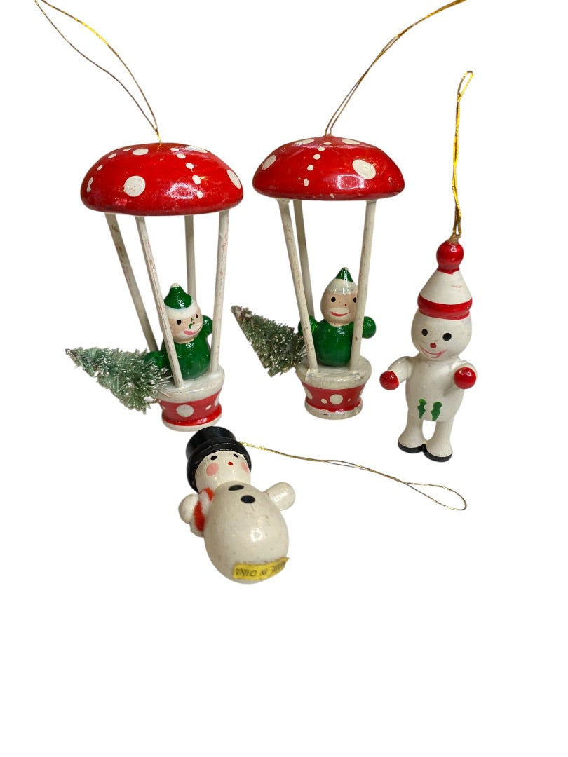 Vintage Wooden Christmas Holiday Ornaments Balloon Snowman 1.5"-3"