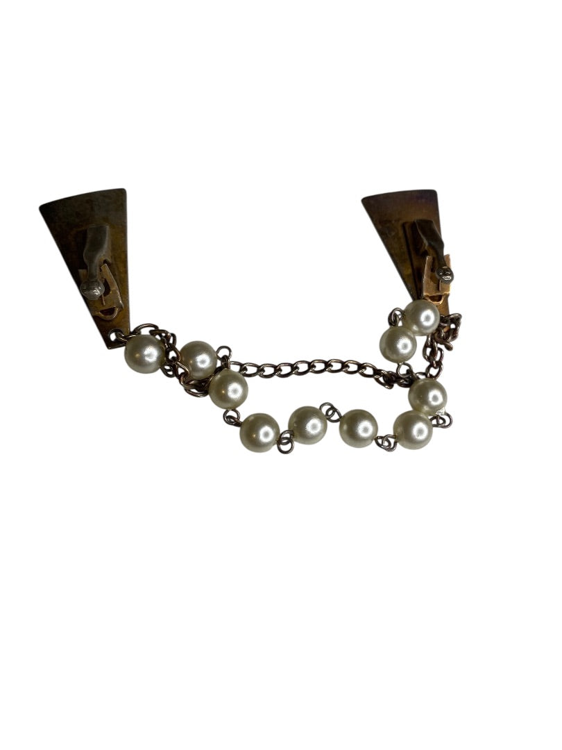 Vintage Enameled Sweater Clip Yellow Chain Abstract 7"