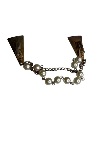 Vintage Enameled Sweater Clip Yellow Chain Abstract 7"