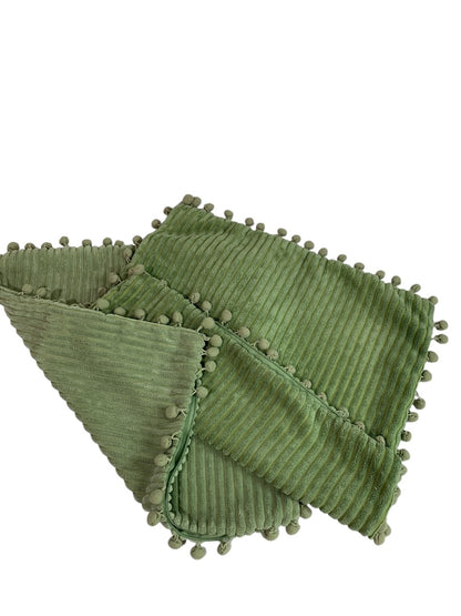 Set of 2 Sage Green 16" Pillow Cover Velour Stripe Zip Closure