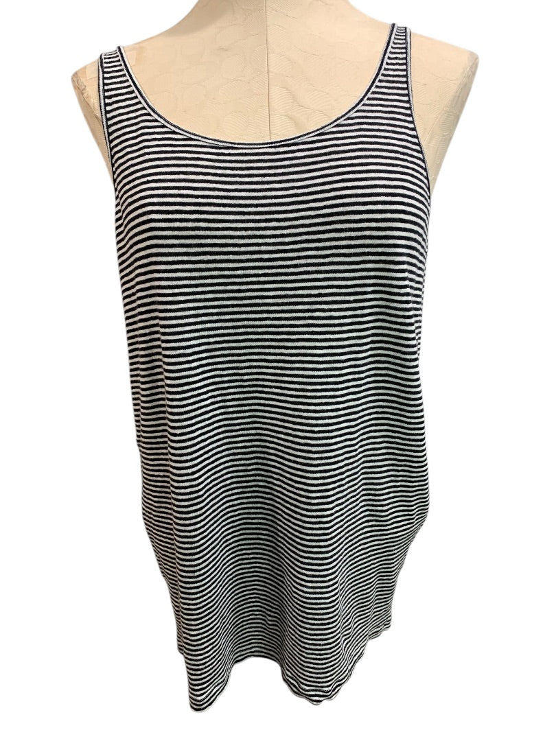 Large Eileen Fisher Womens Scoop Neck Tank Top Black White Stripe