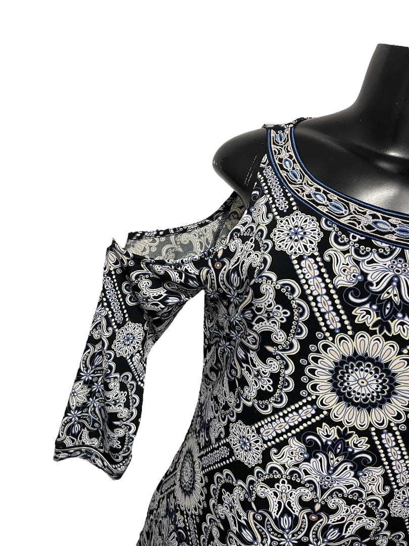 Small White House Black Market Cold Shoulder 3/4 Womens Sleeve Floral Top