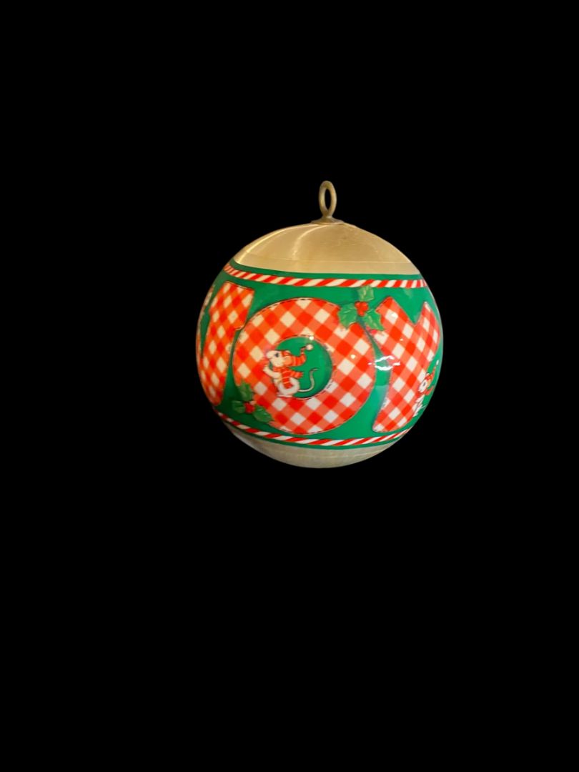 Vintage Satin Spun Christmas Ball Ornament Joy Mice 2.8" Diameter