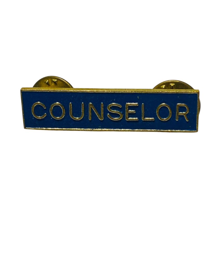 Vintage Bar Pin Counselor Blue Goldtone 1.5" Double Butterfly Back