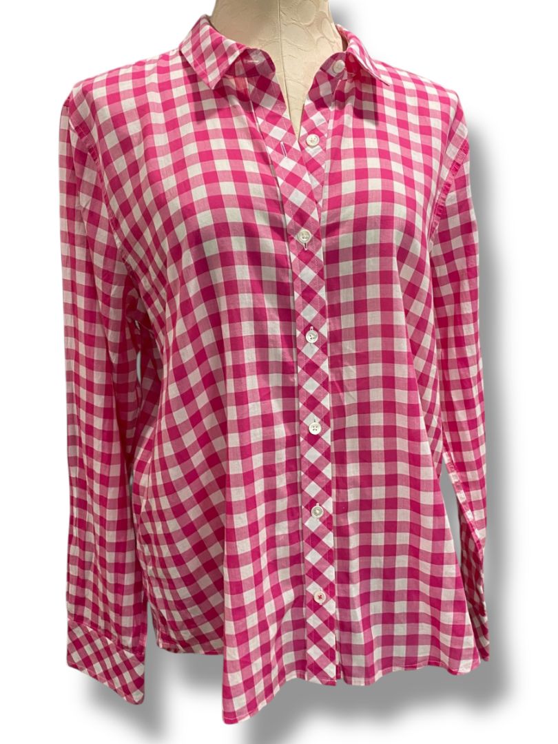 Size 12 Vineyard Vines Womens Relaxed Fit Gingham Button Up Pink White