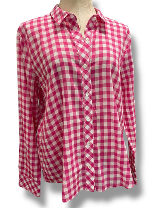Size 12 Vineyard Vines Womens Relaxed Fit Gingham Button Up Pink White