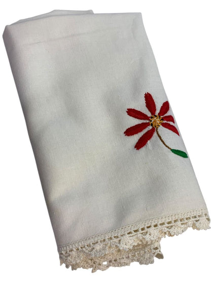 Vintage Lace Trim Embroidered Table Runner 18" x 42" Floral