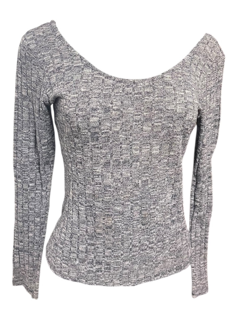 Medium Ultra Flirt Ribbed Fitted Womens Top Marled Purple Scoop Neck