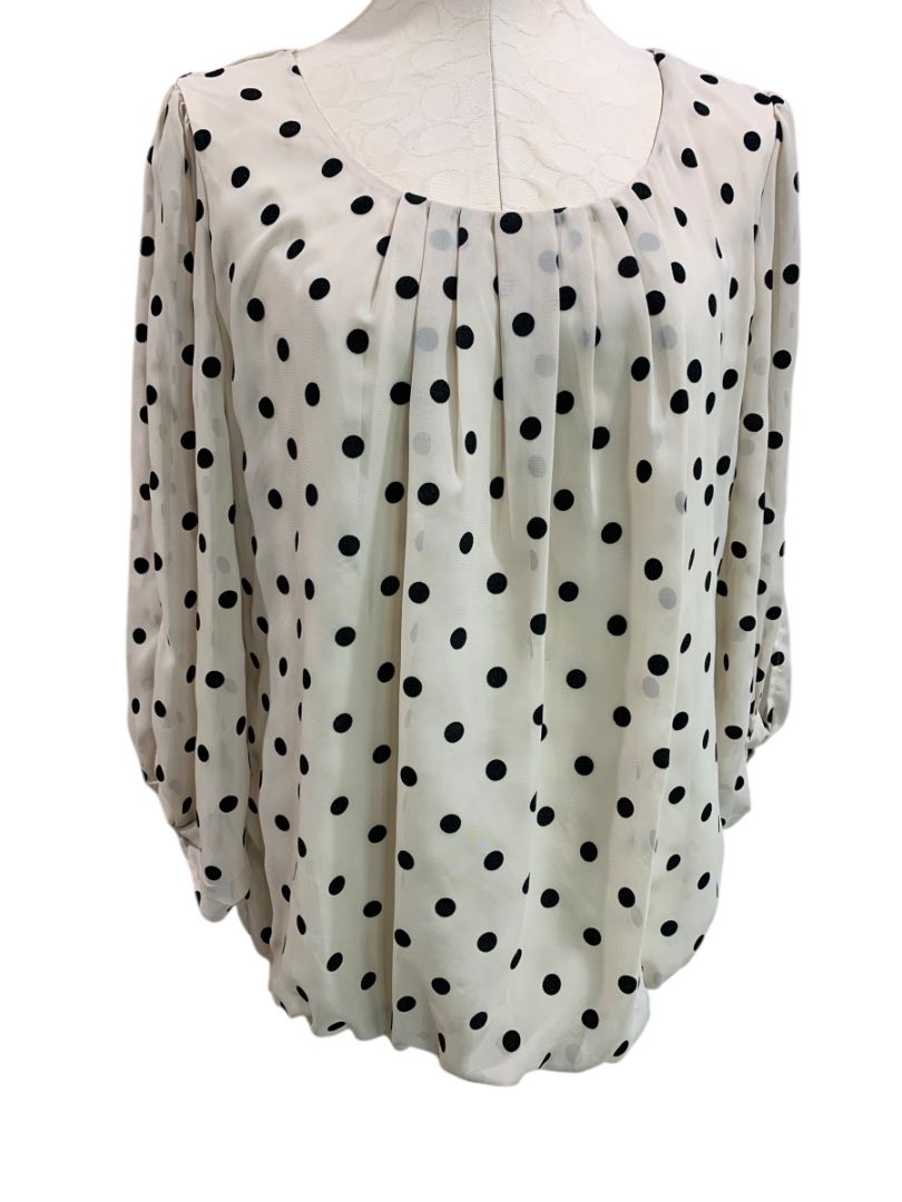 Large Sara Michelle Womens Sheer Sleeve Blouse Shirt Beige Banded