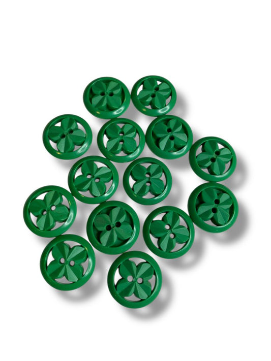 Lot of 14 Green Midcentury Buttons Acrylic Clover Design .9" (23mm)