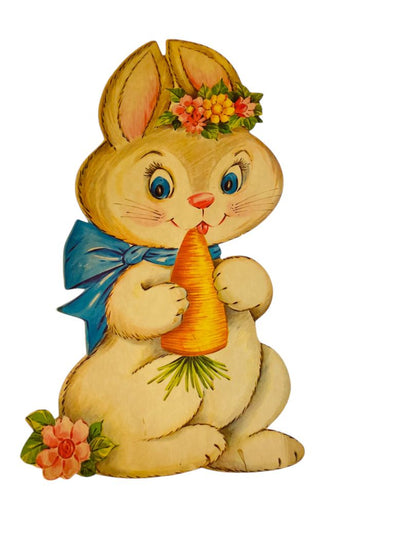 Vintage Easter Brown Bunny Rabbit with Carrot Diecut 16"