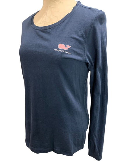 Medium Vineyard Vines Womens Long Sleeve Navy Blue Tshirt Pink Whale