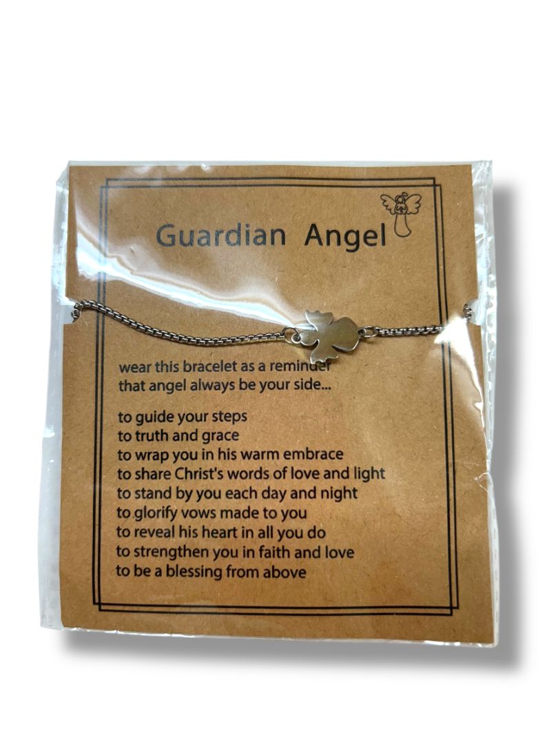 New Guardian Angel Silvertone Adjustable Slide Pull Bracelet on Card