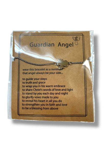 New Guardian Angel Silvertone Adjustable Slide Pull Bracelet on Card