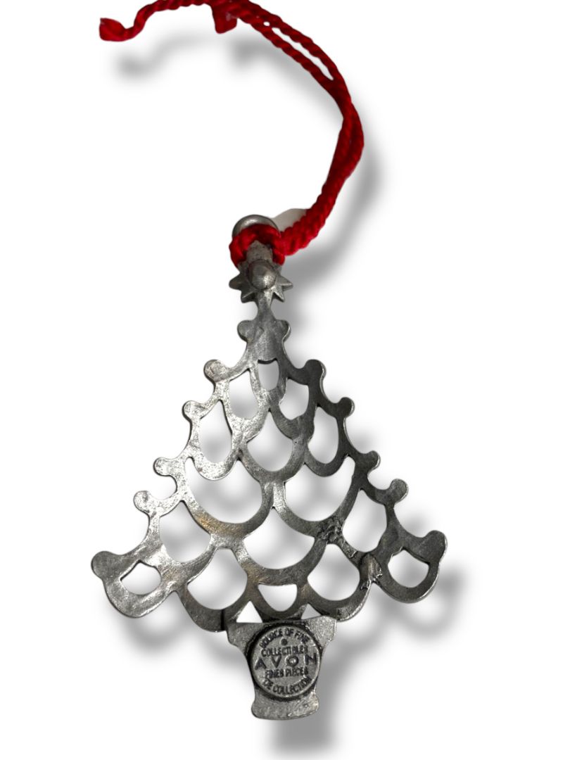Avon 2004 Pewter Christmas Tree Ornament Annual 3" Faux Pearl