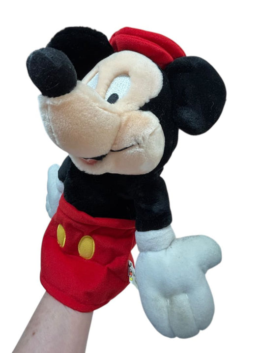 Vintage Walt Disney World Mickey Mouse Hand Puppet 12" Plush Red Hat