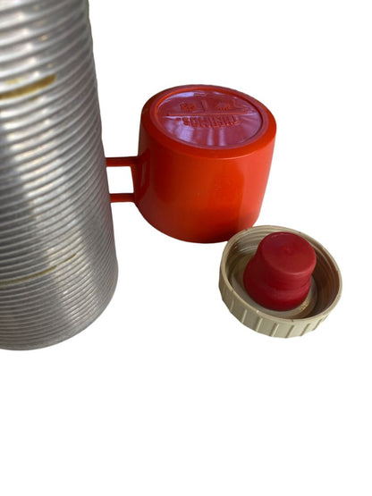 Vintage Thermos King Seeley #2284 Aluminum Ribbed Insulated Red Cap