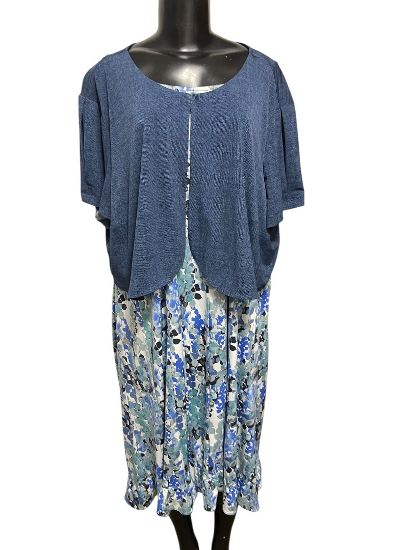 Size 24W Perceptions Woman 2 Piece Dress with Faux Denim Jacket