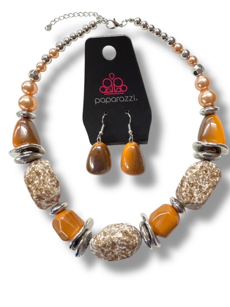 New Paparazzi In Good Glaze 20" Necklace and 1.75" Drop Pierced Earring Set